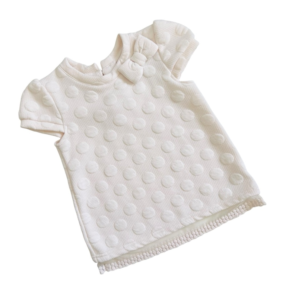 HEIRLOOMS Kids Polka Dot Bow Lace Trim Short Sleeve Top Cream Sz 5T